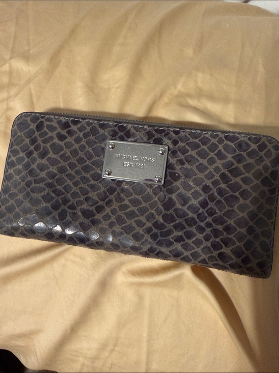 Michael Kors Handbags - Michael Kors Charcoal Snake-Print Zip Around Wallet